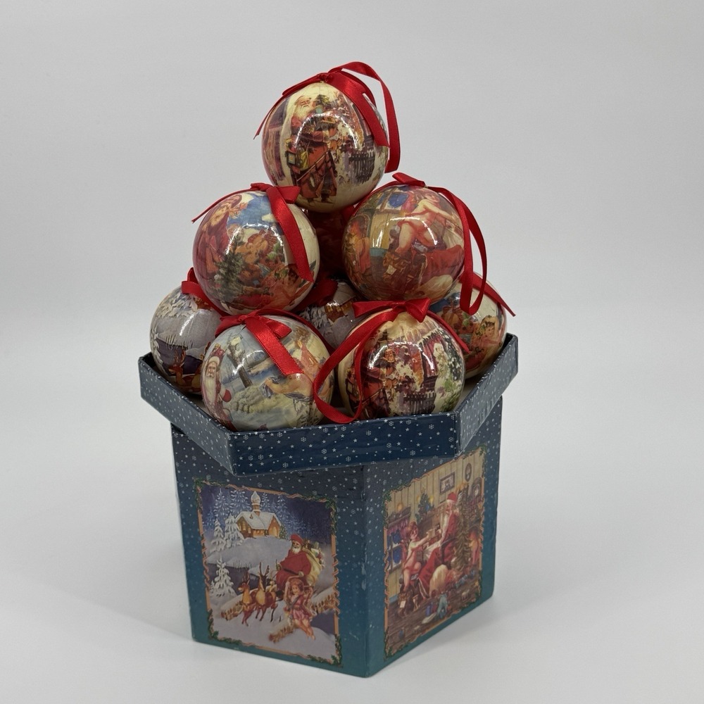 Vintage Twelve Victorian Ornaments Christmas Ball Set 12 Decorated Box Old World